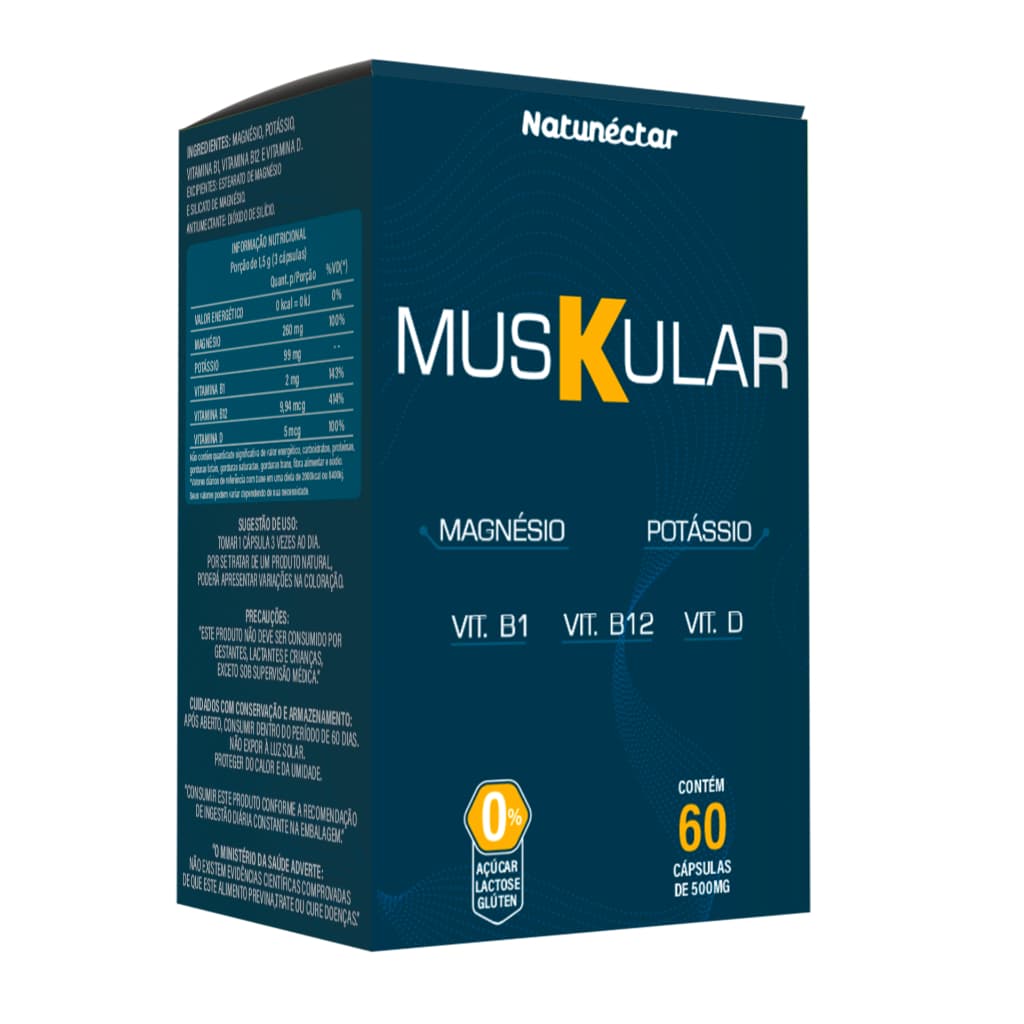 Muskular Potássio, Magnésio, Vitamina D, B1 e B2 60 Cápsulas - Natunéctar
