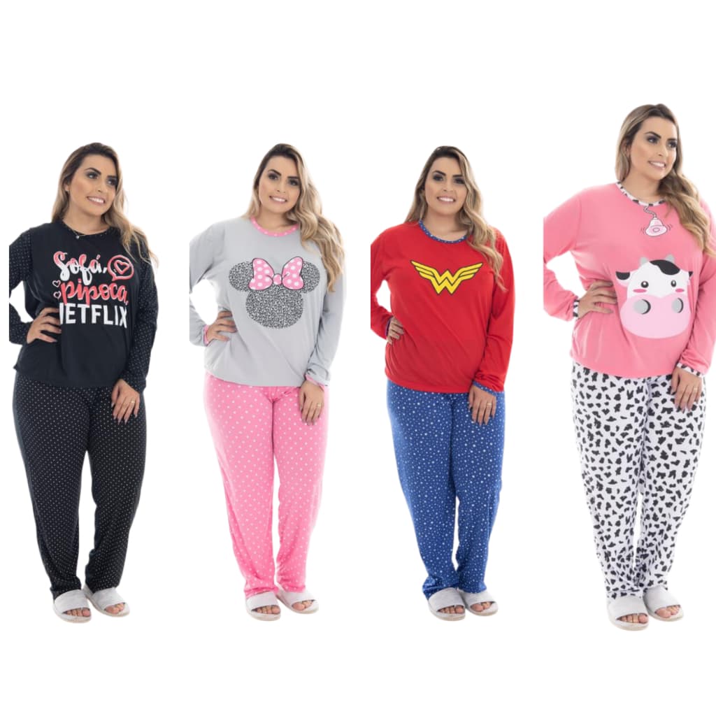 Pijama De Frio Feminino Longo Plus Size Estampado