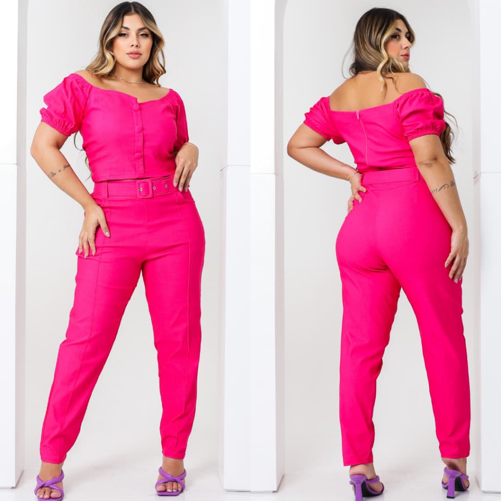 Conjunto Feminino calça e cropped  Plus Size -  Estilo Alfaiataria Bengaline  Moda Moderna