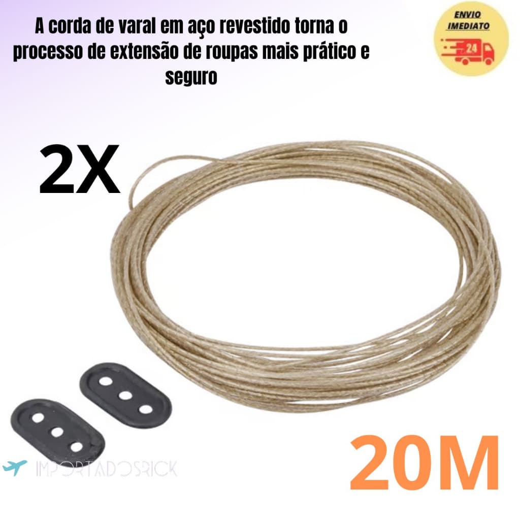Varal Cabo De Aço Corda Revestido C/ 20 Mts Forte Resistente