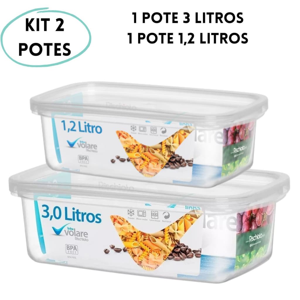 Kit 2 Potes De Plástico Volare Comida Salada e Sobremesa Medidas Sp Visitas