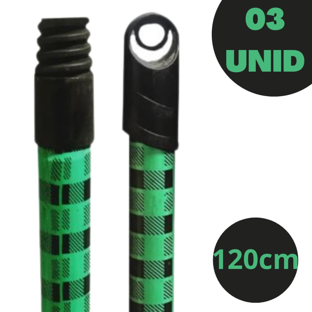 Kit 03 Cabo de Madeira Vassoura Plastificado Rosca Padrão 120CM