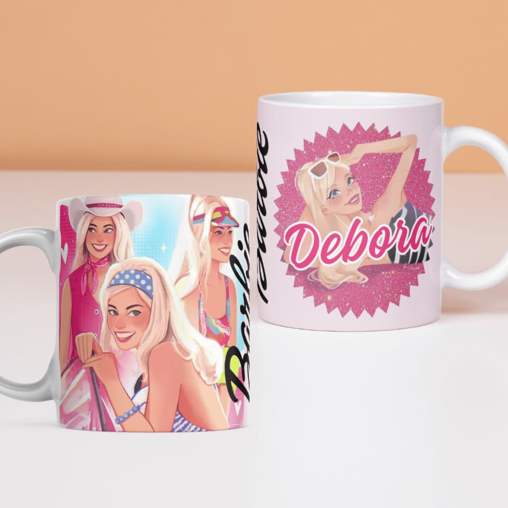 Caneca Infantil Personalizada Menina Nome Escola Lancheira Plástico Barbie Movi