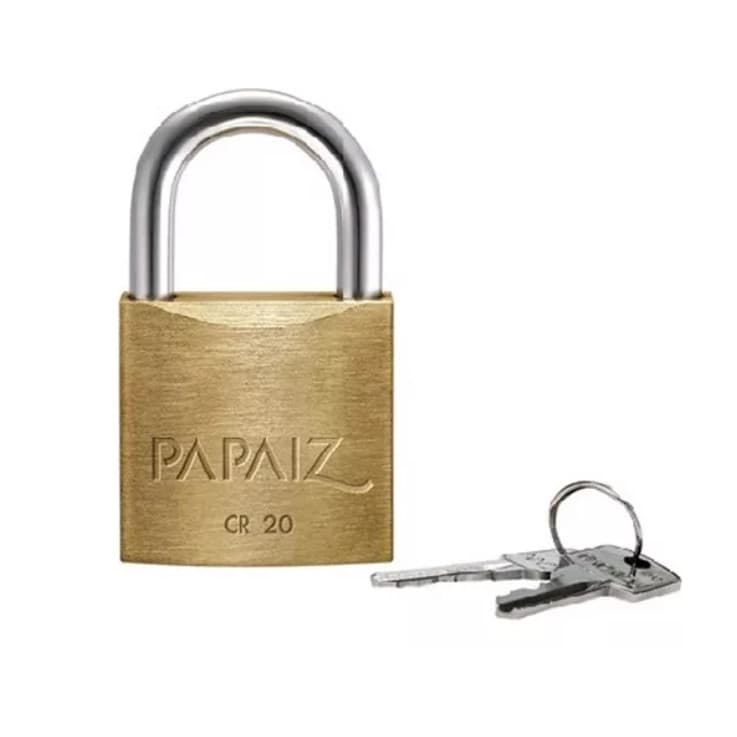 Cadeado Pequeno Chave Papaiz Clássica Standard CR20 - 20mm Amarelo e Cromado