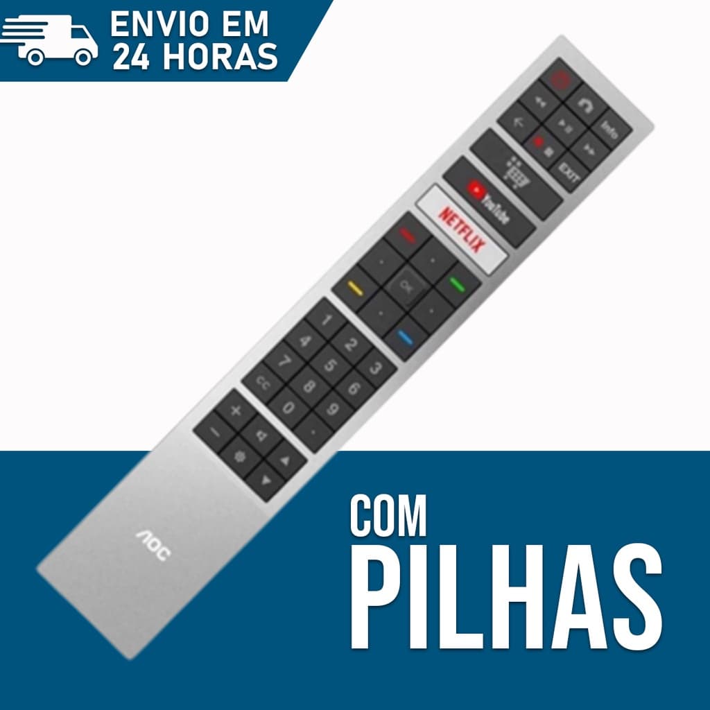 Controle Remoto Tv Aoc Led Smart 4k Full Hd Netflix Youtube + Pilhas