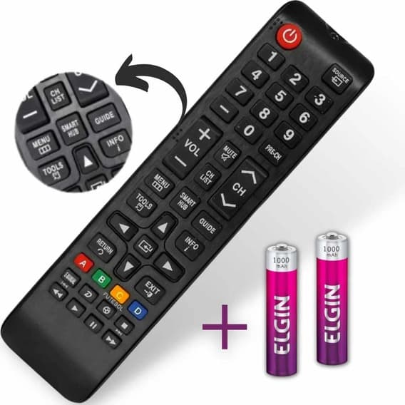 Controle tv Samsung Smart Hub universal para TV SAMSUNG + Pilhas