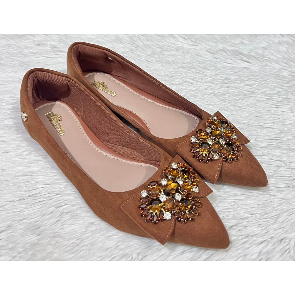 Sapatilha Feminina Pedraria Caramelo Conforto Luxury