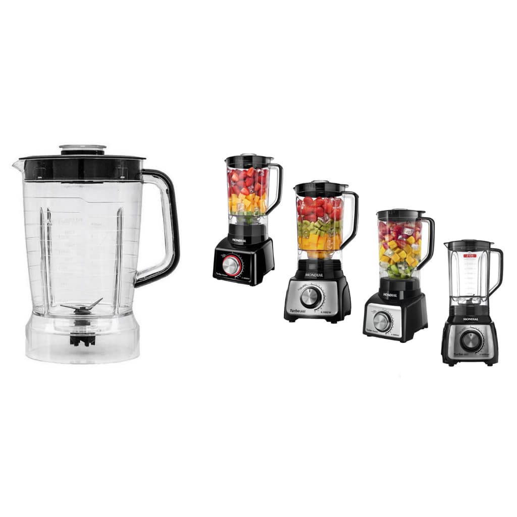 Copo De Liquidificador Mondial L1000w L1100w L1200w Cristal Com Tampa E Faca Completo Preto