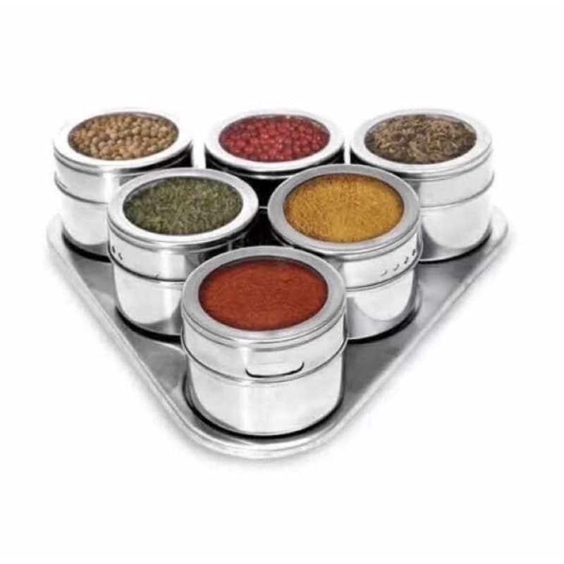 Kit 6 Porta Tempero Porta Condimento Inox Magnético Com Imã Para Geladeira e Suporte Imantado