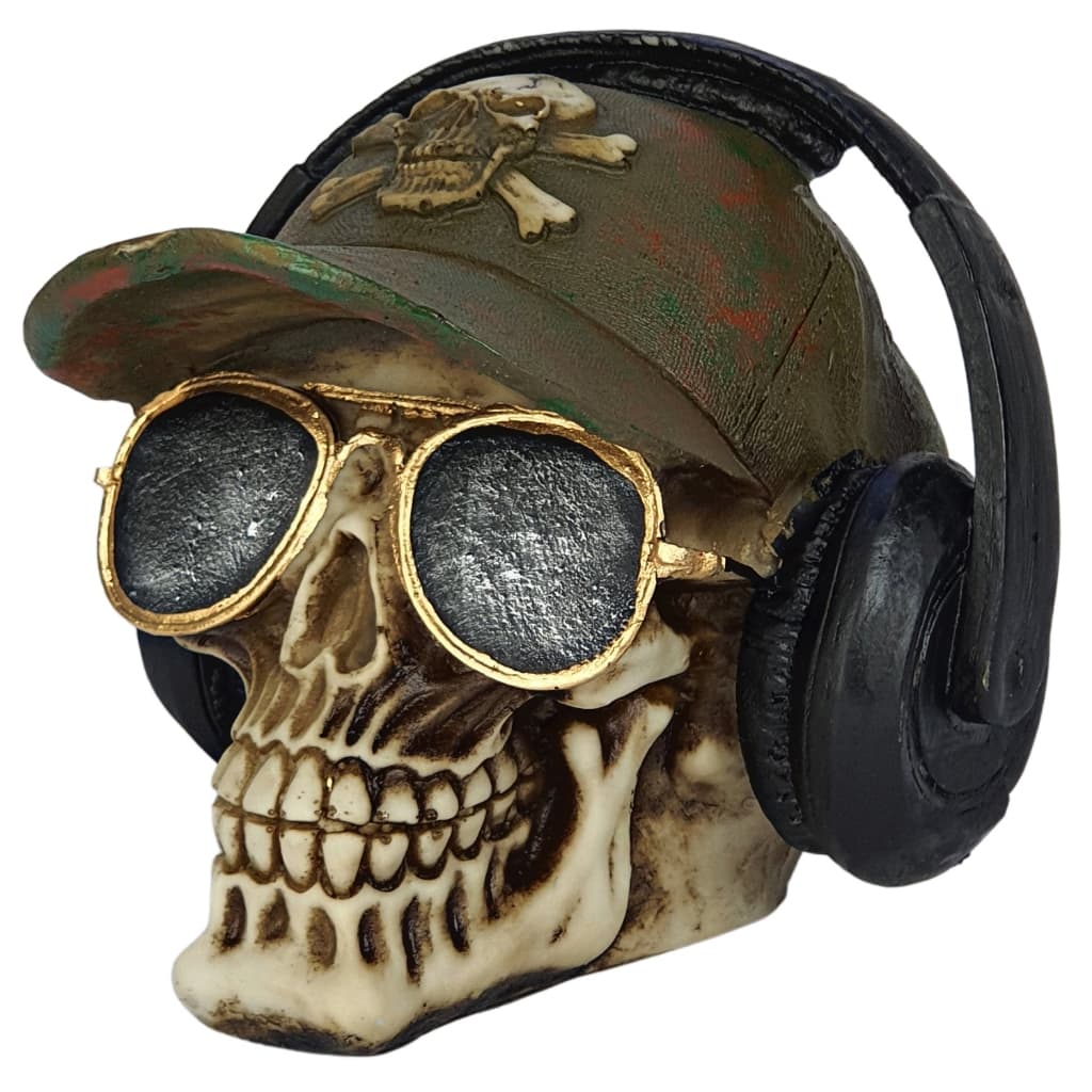 Cranio Com Boné Caveira C/ Óculos E Fone De Ouvido Decoração