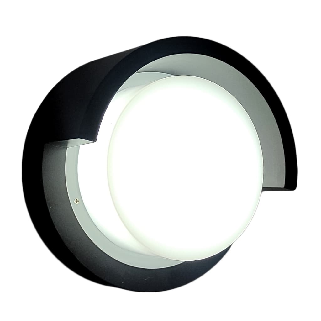 Arandela Redonda Preta Luminária Parede Muro + Chip LED 9w