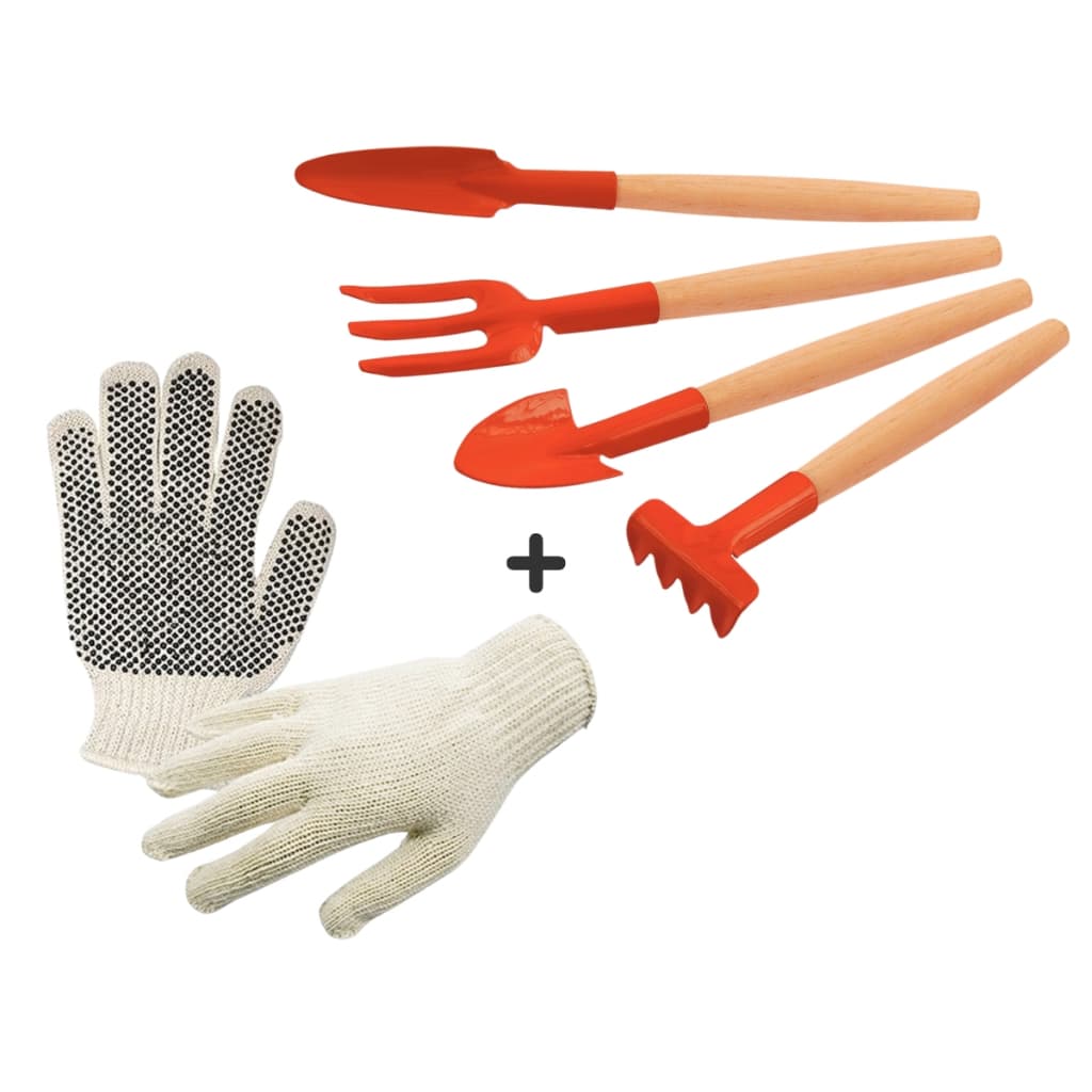 Mini Kit Ferramentas Para Jardinagem 4 Peças Tramontina Para Vasos Pequenos Cabo Madeira + Luva