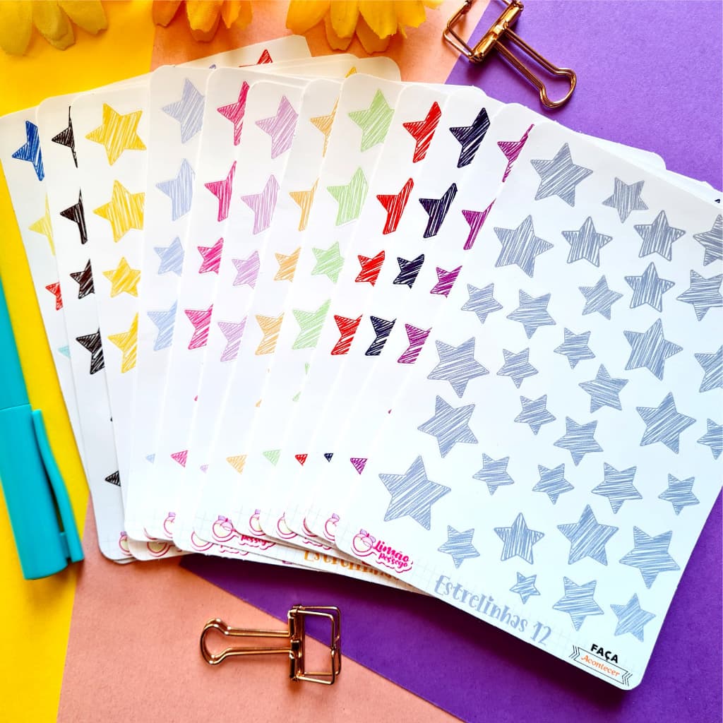 Estrelas - Cartela de Adesivos para decoração, plnner, bujo, garrafa, caderno - Limão & Pêssego