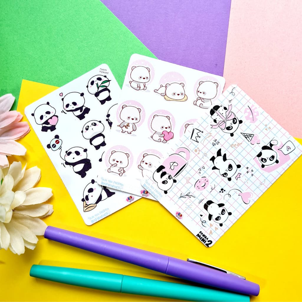 Trio Mini Cartela Pandinhas - Panda de adesivos personalizar planner, bujo, bíblia, caderno e agenda
