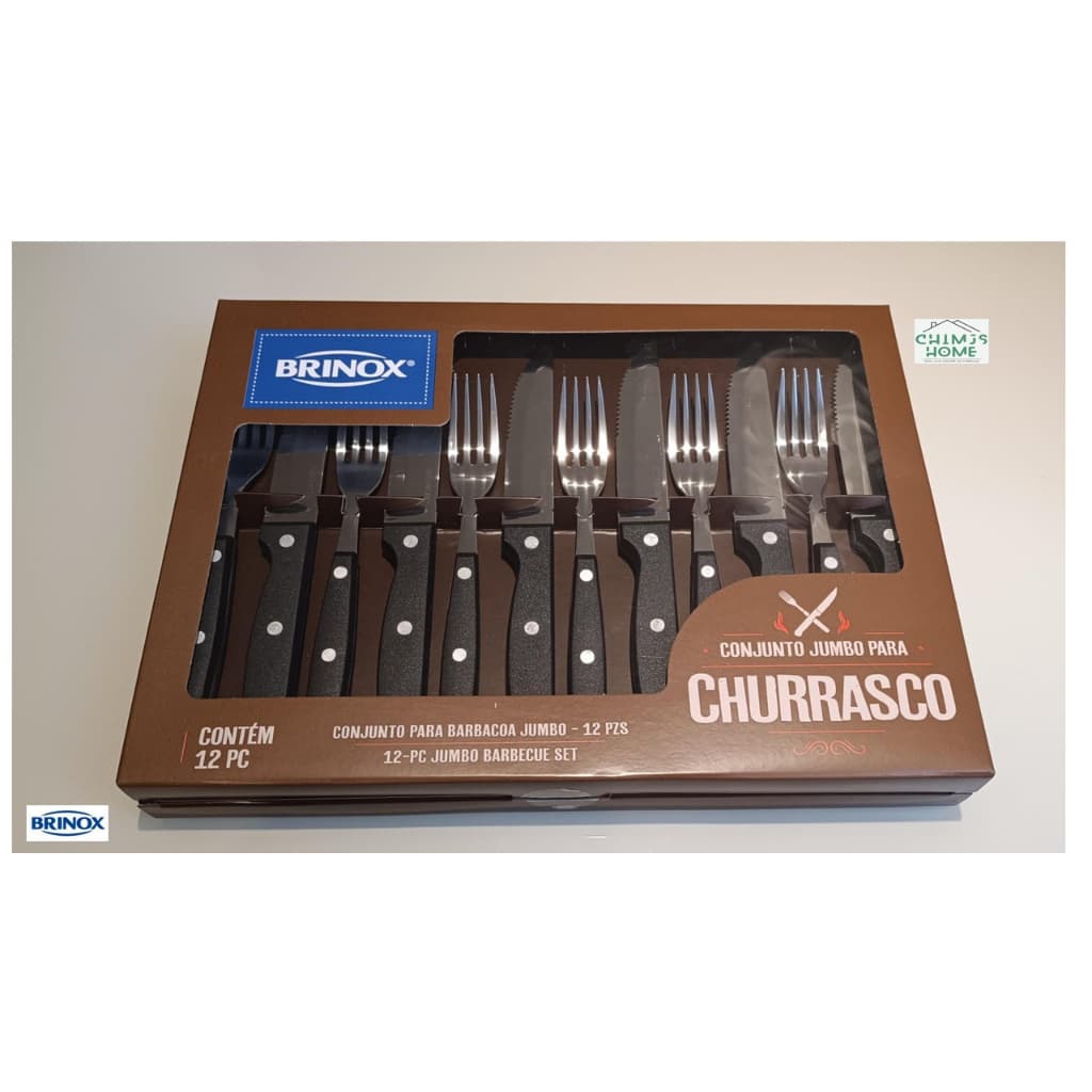 Conjunto Talheres Jumbo Para Churrasco 12 Pçs Preto Brinox