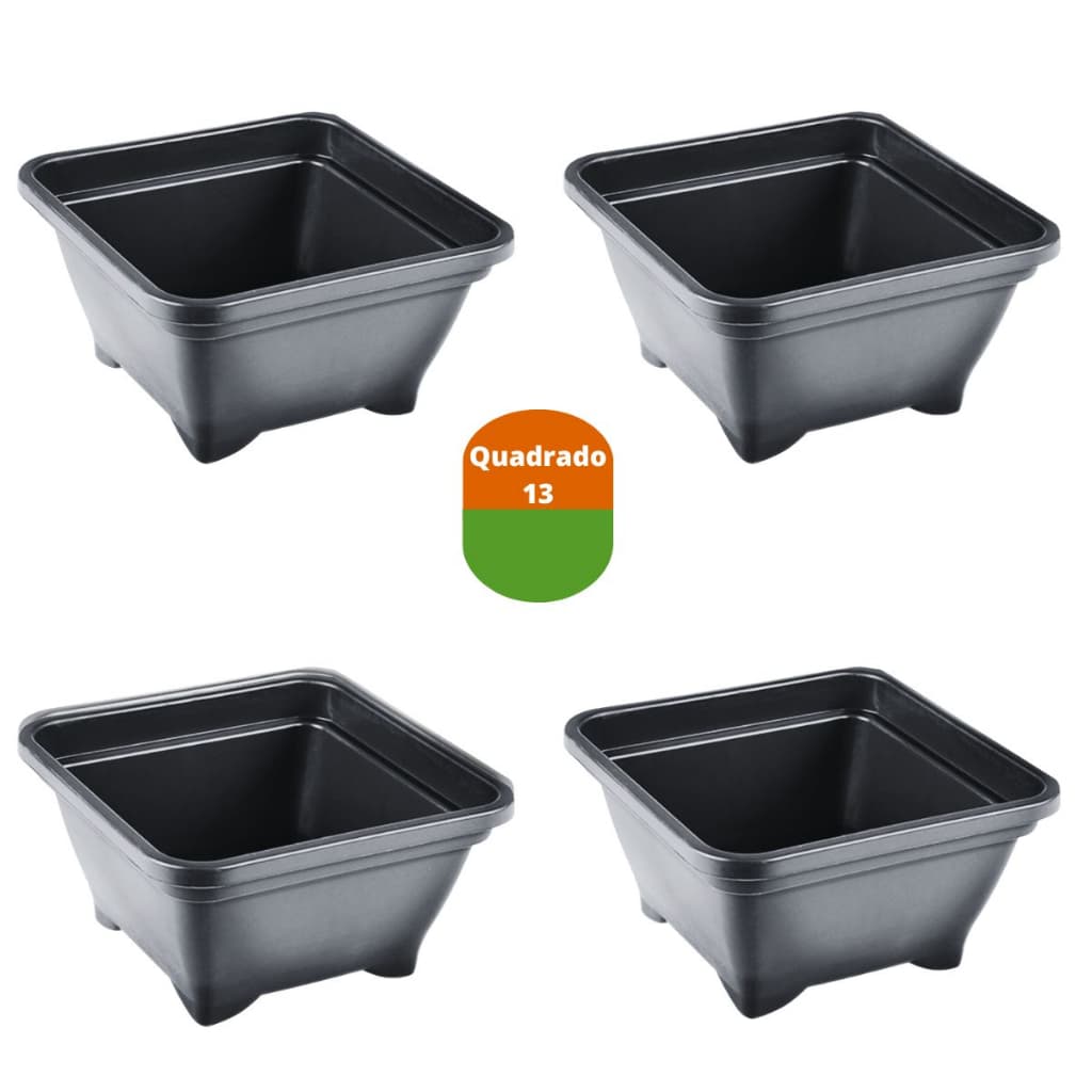 15 Vasos Quadrados 13 x 13 Para Plantas Bonsai Cacto Suculenta Preto