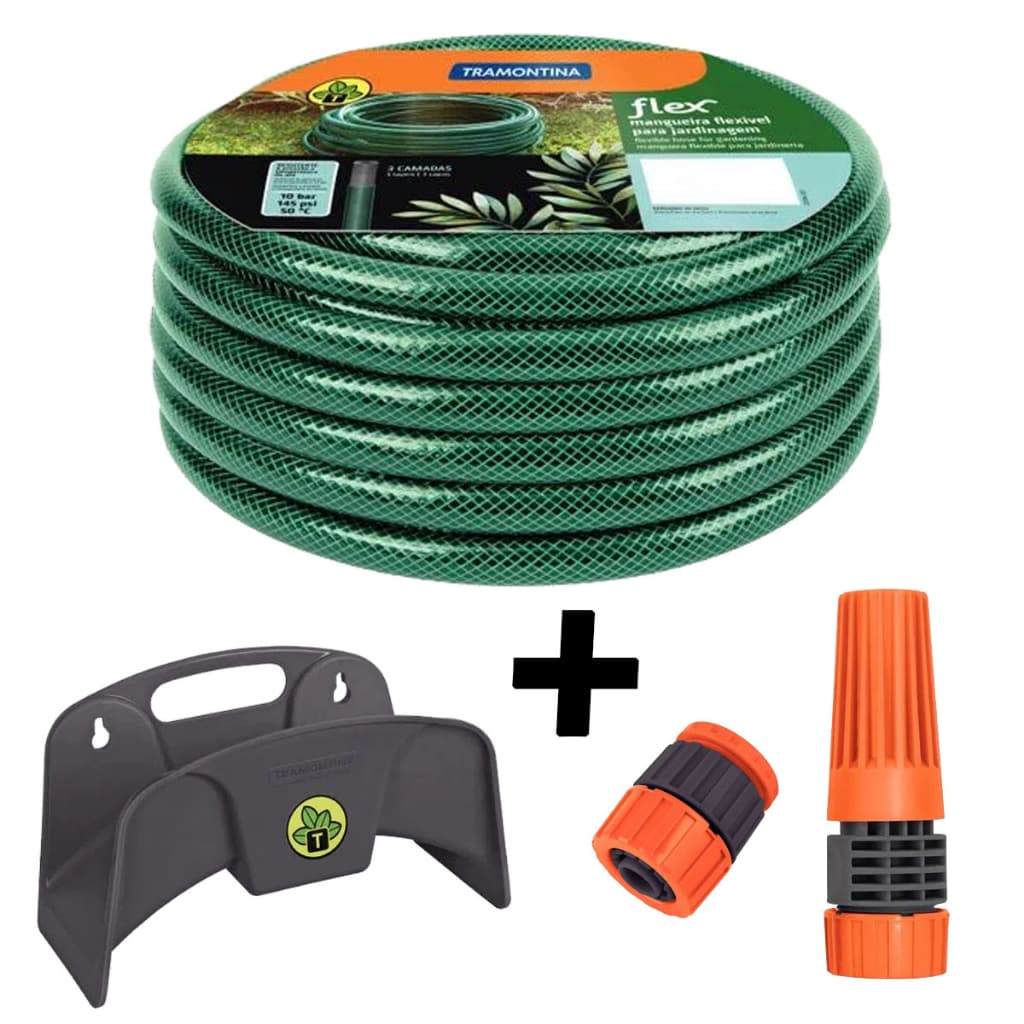 Kit Mangueira 1/2 Flex Verde Tramontina com Suporte