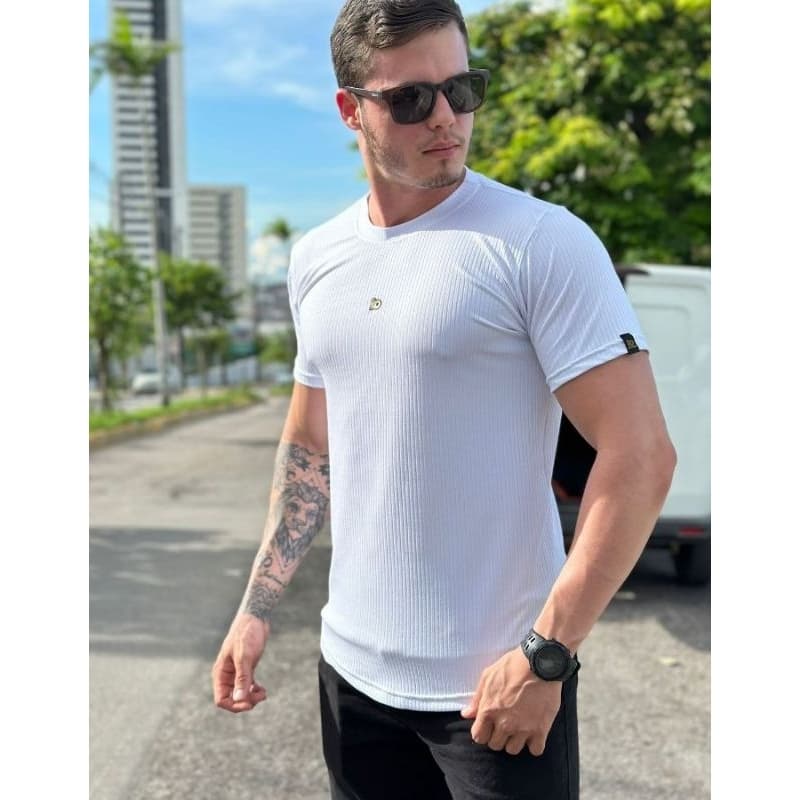 Camiseta Longline Masculina Malha Canelada Camisa Americana Basica Moda Gringa
