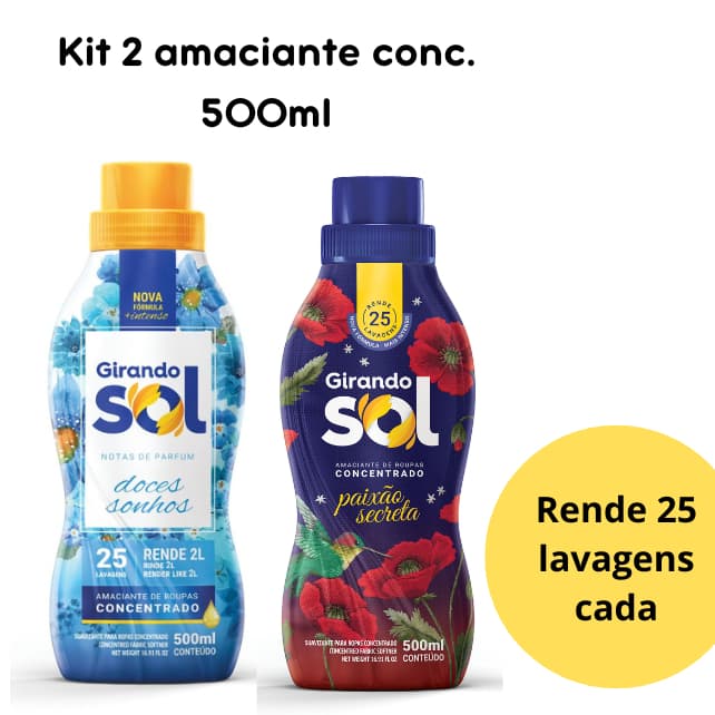 Kit 2 amaciante conc. 500ml Girando Sol - Azul e Vermelho