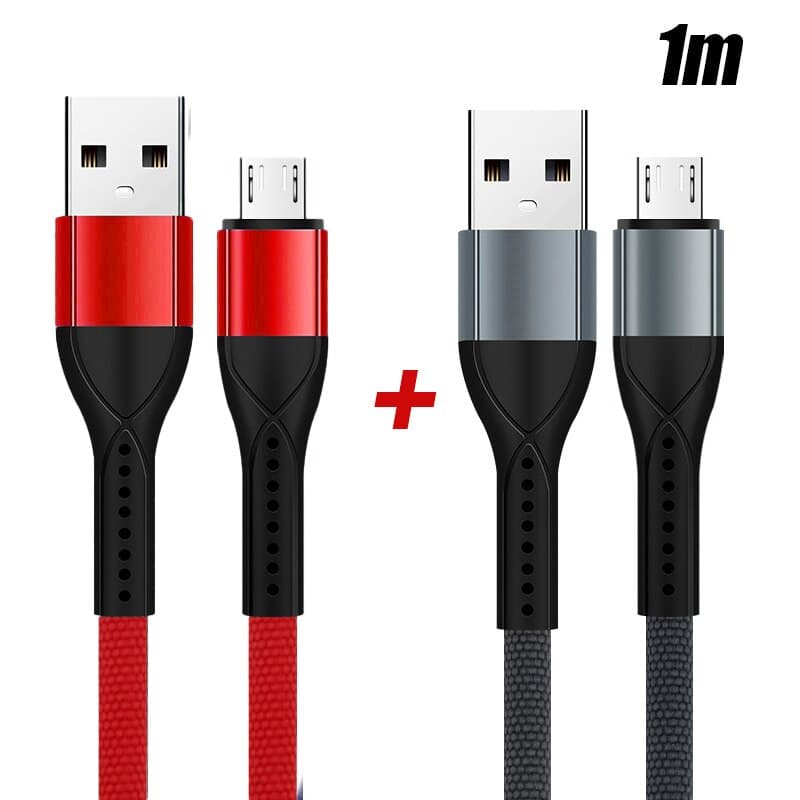 Cabo USB p/ Micro Usb Mobile Phone Data, Linha de carregamento rápido, Aplicável ao Android, 2 Cabos no Pacotes