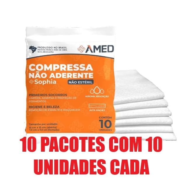 COMPRESSA GAZE SOPHIA NAO ADERENTE MALHA RAYON 15CMX15CM C/10 NAO ESTERIL CURATIVO LIMPEZA FERIMENTOS ESMALTE MAQUIAGEM