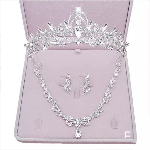 Kit Coroa Colar E Brincos Noiva Casamento Debutante Tiara k15
