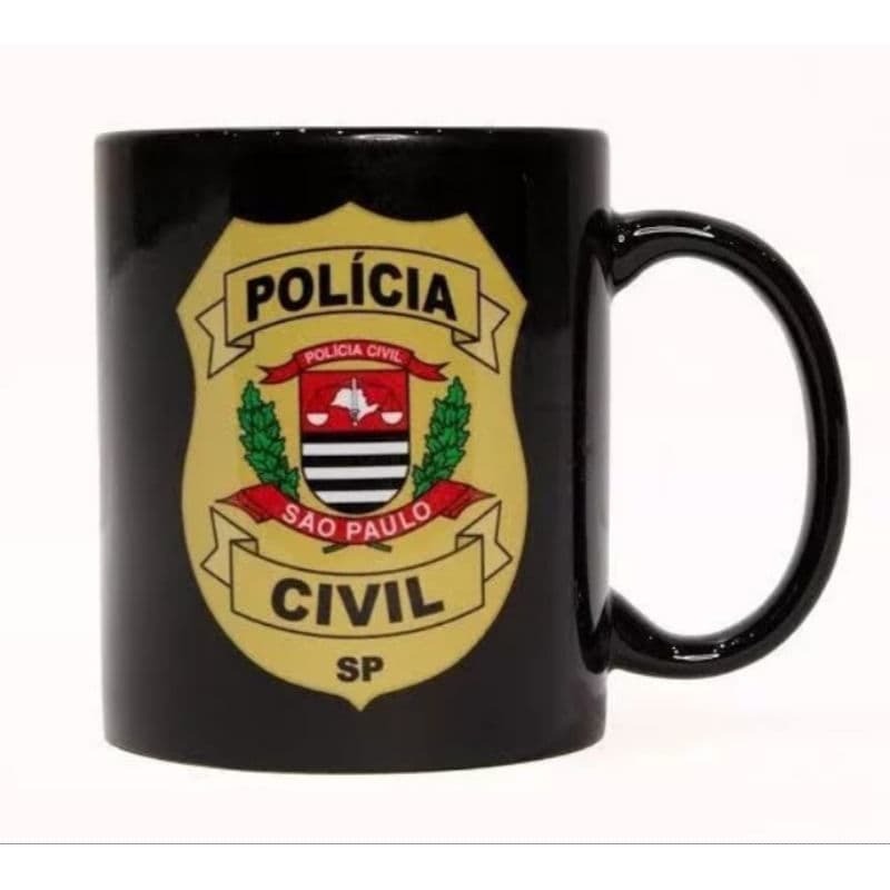 Caneca de Cerâmica Preta Policia Civil SP