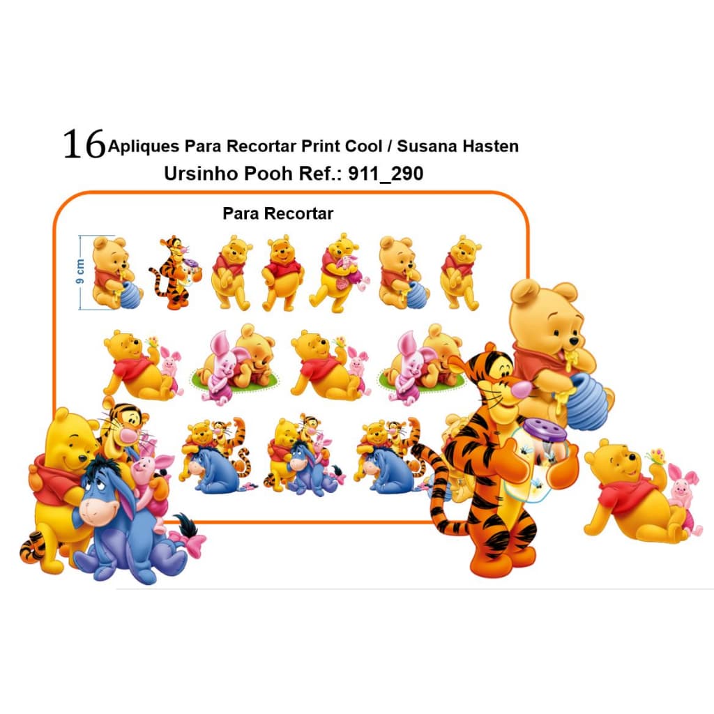 Apliques Ursinho Pooh  de Tecido, Patche Termocolante Para Roupas