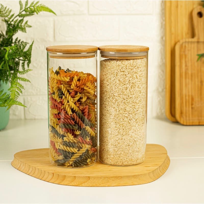 Kit 2 Potes para Mantimento 1,5L Com Tampa de Bambu