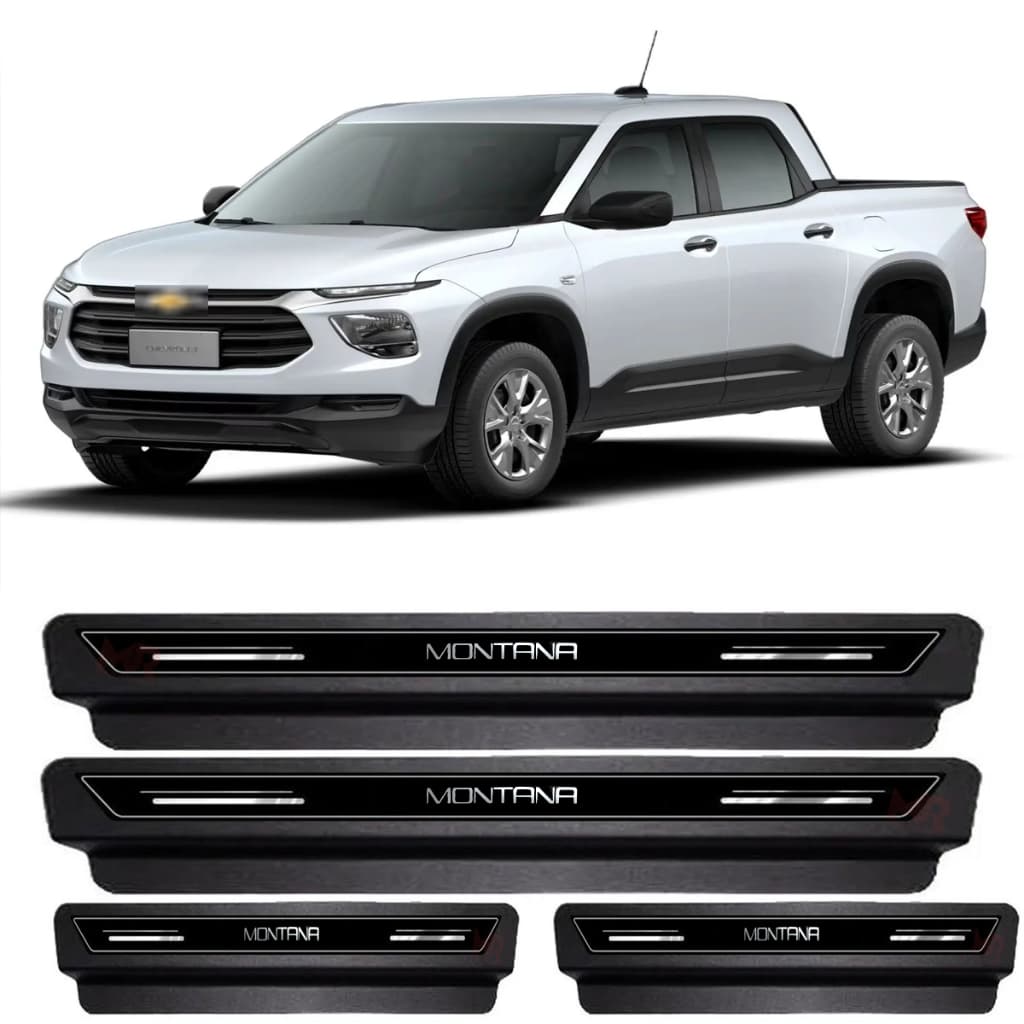 Kit Soleira Resinada Proteção Porta Chevrolet Montana Preto