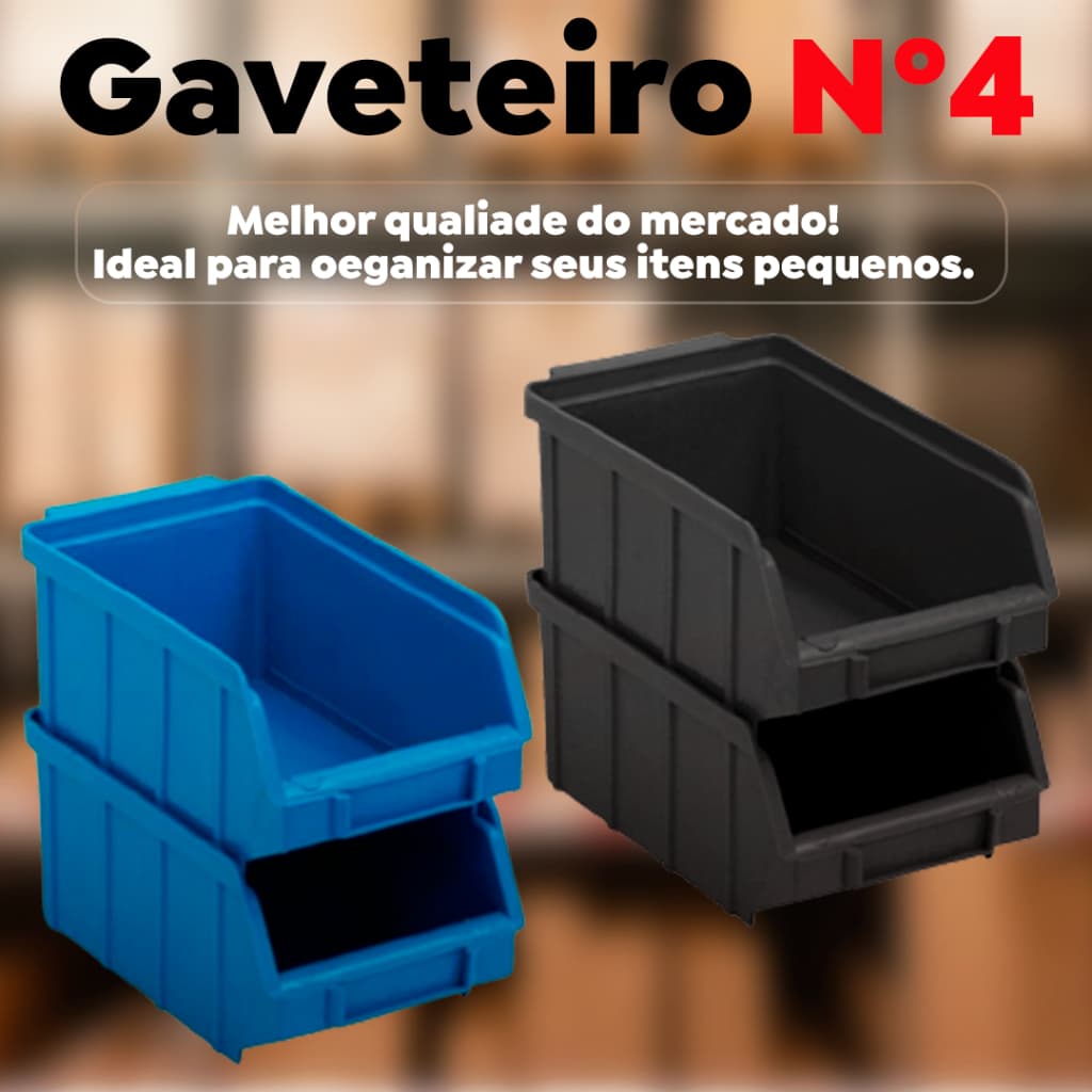 Gaveteiro Nº04 Plástico Caixa Organizador de Parafusos Azul ou Preto
