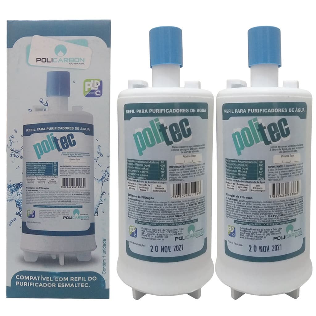Kit 2 Refil Politec Compatível Purificador Bebedouro Esmaltec Acqua7