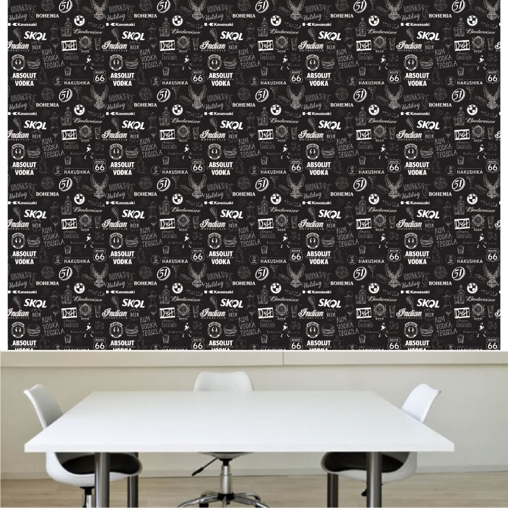 Kit 5 Papel Parede Adesivo Casual Drinks E Cervejas Logo Preto 2,30m