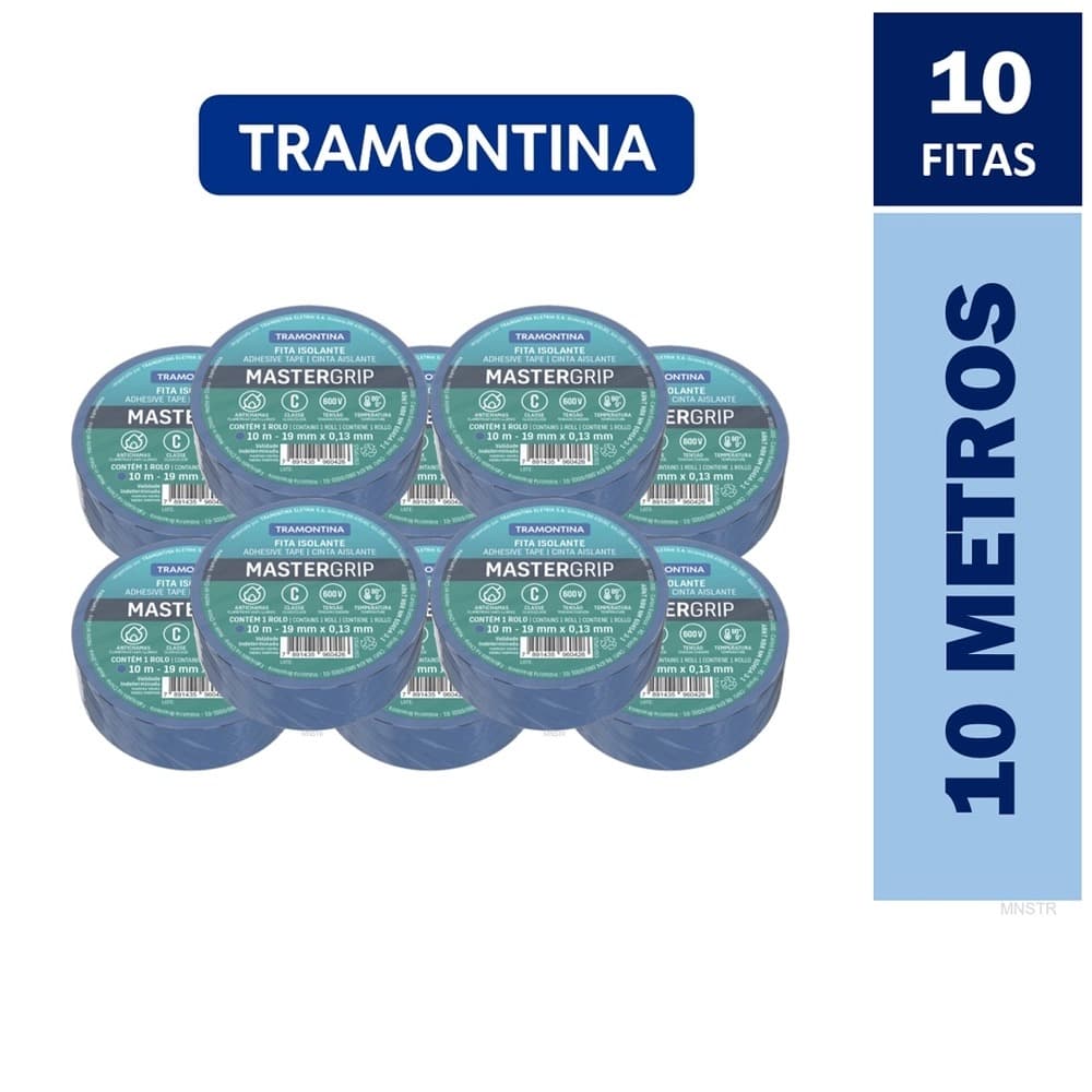Fita isolante 10 metros tramontina mastergrip azul 19MM 10M Kit 10 Unidade