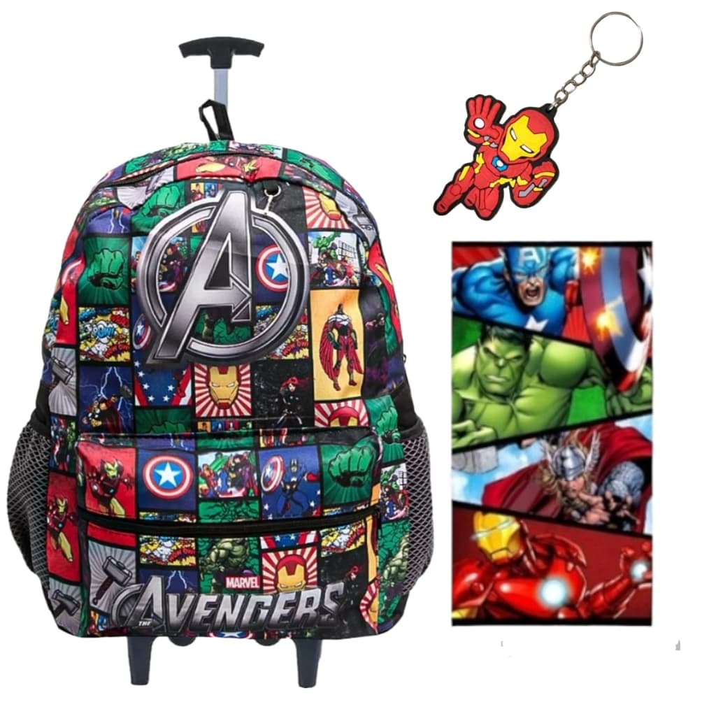 Mochila Rodinha Escolar Avengers -Chaveiro Toalha