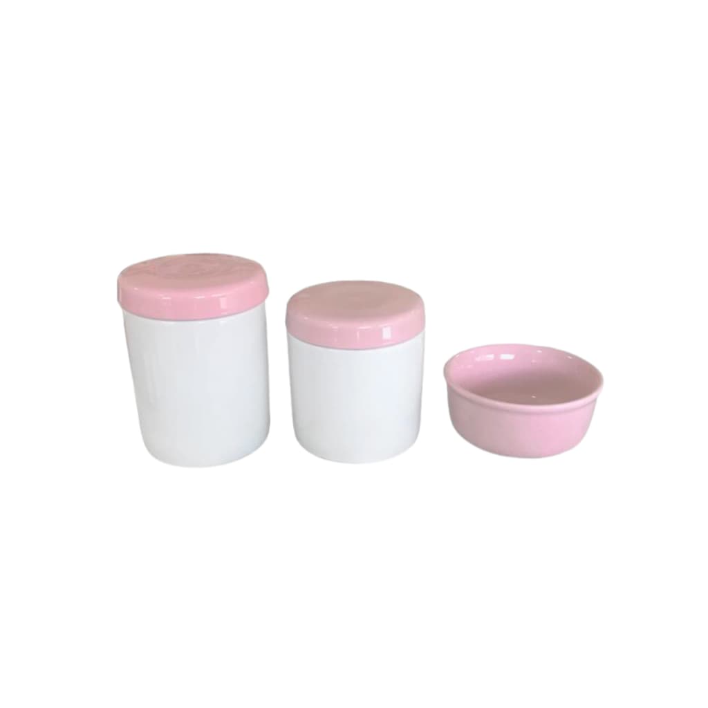 Kit Higiene Presente Chá de Bebê Menina Menino Rosa Em Porcelana Branco Gelo