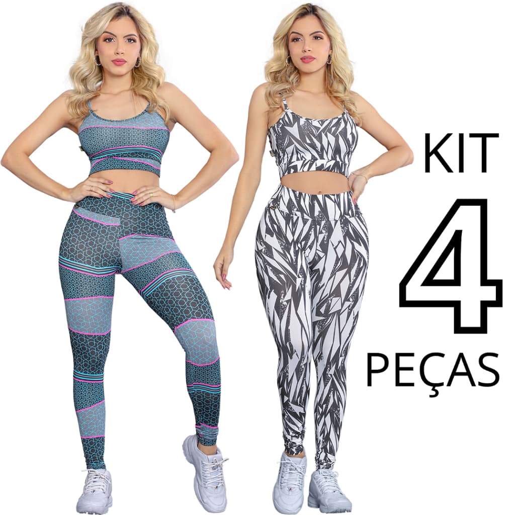Kit C/2 Conjuntos Calça E Top Fitness Feminino De Academia