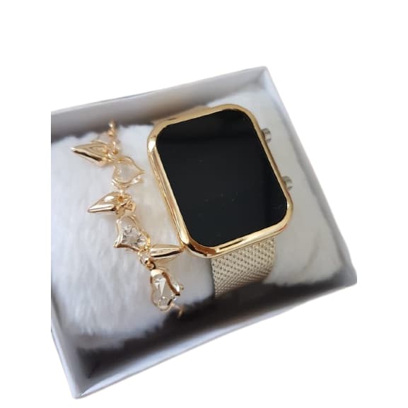 Relógios Quadrado Femininos Digital Led pulseira luxo acompanha Caixa