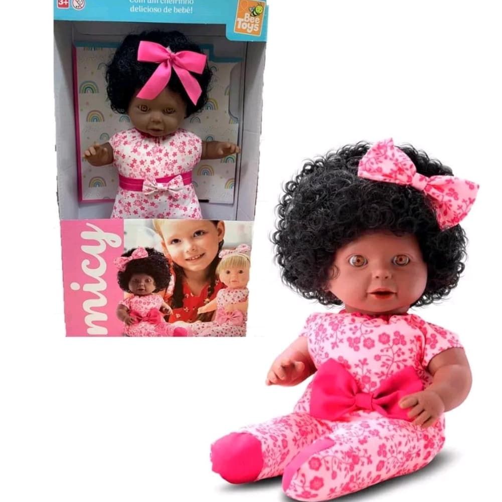 Boneca De Vinil 37cm Micy Negra Com Caixa - Envio Imediato - Bee Toys