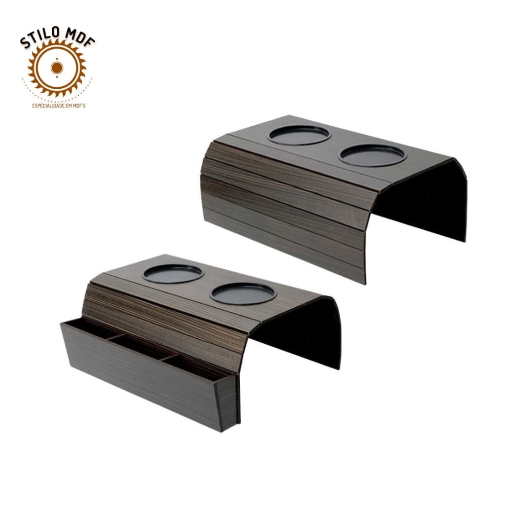 Kit esteiras porta controle com porta copo apoio para braço de sofá decoração de sala em mdf