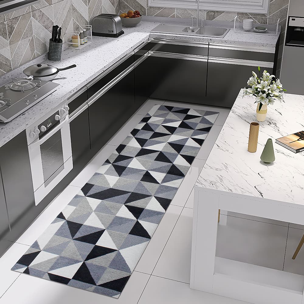 Tapete Passadeira Antiderrapante 2,00m x 45cm Cozinha Geométrico Decoração Moderna Jacquard
