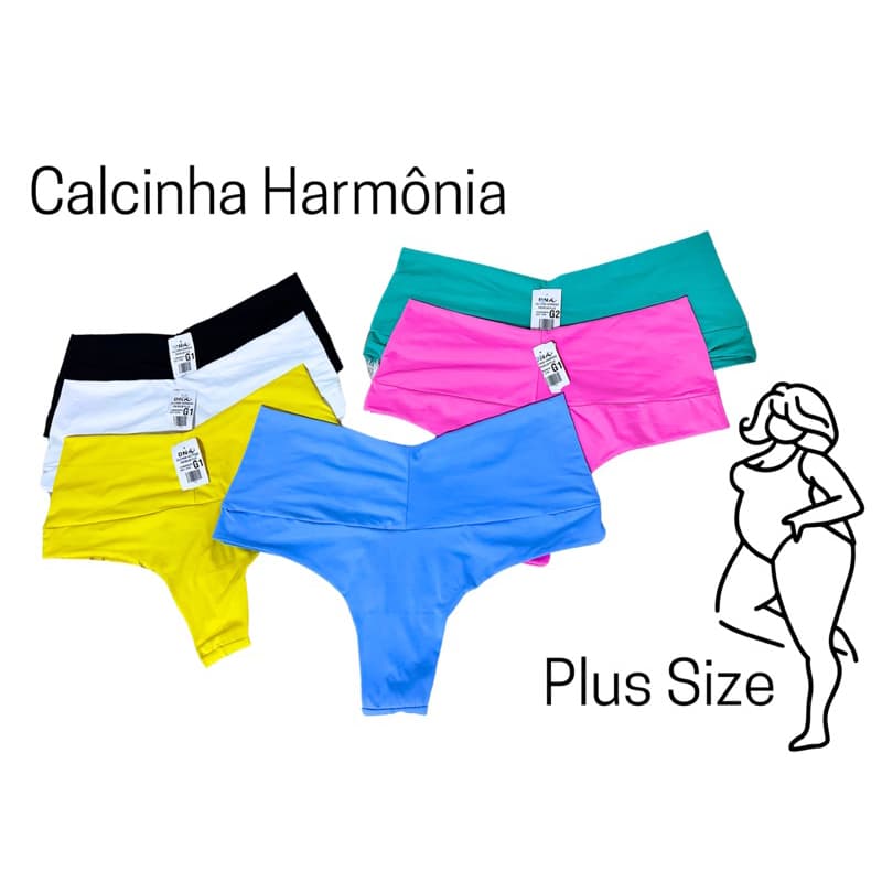 Calcinha Fio Duplo Cos Alto Poliamida Kit 2 Calcinhas Plus Size Fio Duplo Alta Harmônia Ref:376