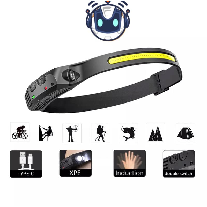 Lanterna de Cabeça Recarregável Led Corpo Motion Camping Torch Light Lamp com sensor de movimento