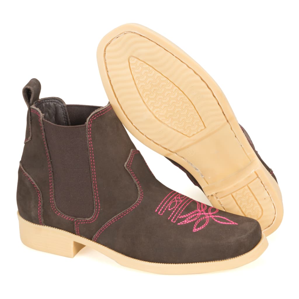 Bota Botina Feminina Rosa Bordada Country couro legitimo Montaria Trabalho cavalgada