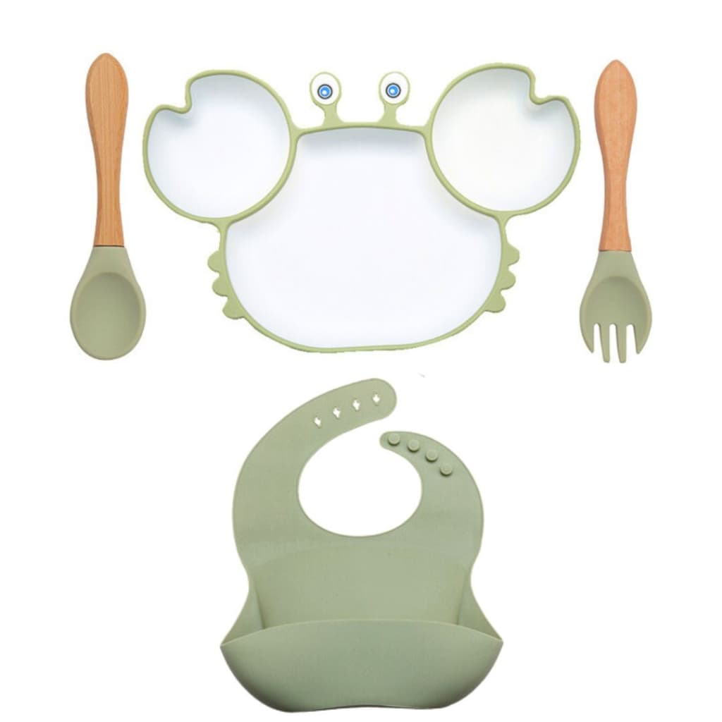 Kit Alimentação Bebê Prato Talher Babador Silicone Flexível Ventosa Baby