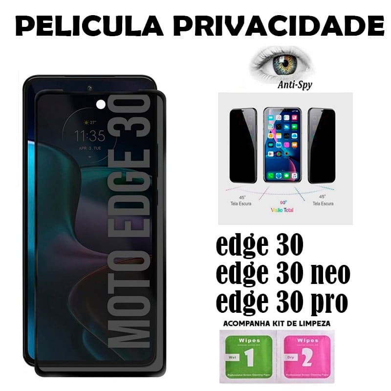 Película Privacidade de Vidro 3D Para Motorola : EDGE 30 NEO/Edge 30/Edge 30 Pro Protegor de Tela Anti Spy