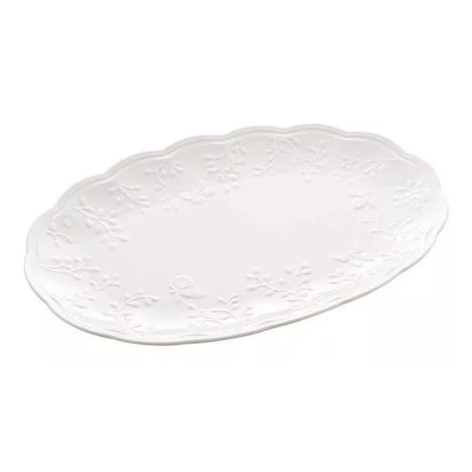 Travessa Porcelana Butterfly Flower 36x24x3cm Branco - Wolff