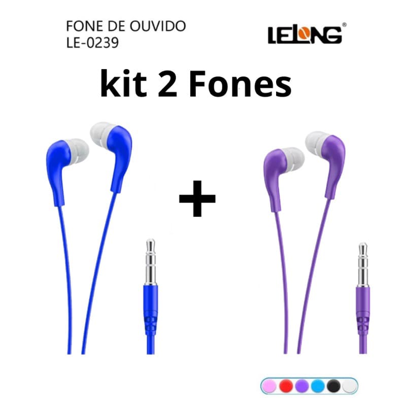 Kit 2 Fone De Ouvido Sem Microfone Borracha LE-0239 (cor enviada aleatoriamente