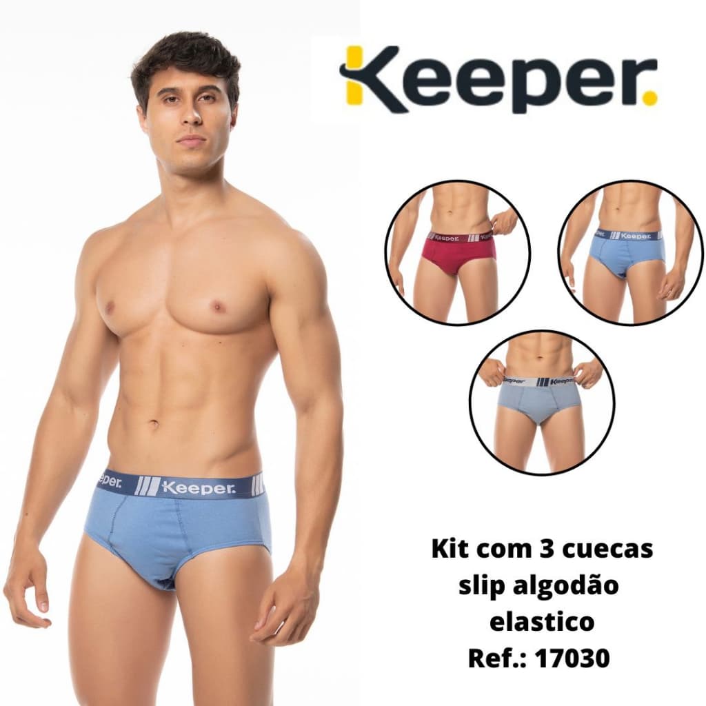 Kit com 3 cuecas slip 100% algodão Keeper 17030