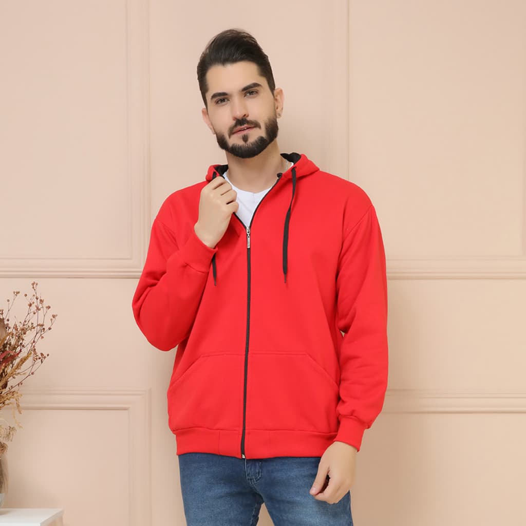 R&S Blusa de Frio Moletom Masculinho Básica Lisa Com Capuz Zíper Bolsa